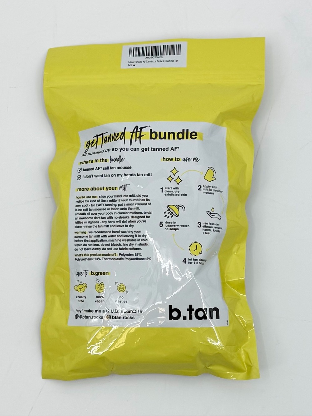b.tan Tanned AF Self Tan Mousse Bundle with Applicator Mitt Darkest Tan NWT - Picture 3 of 6
